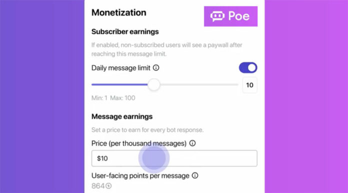 Poe Chatbot presenta un modelo de ingresos por mensaje